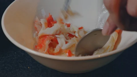 Human hands are brushing Seafood Delicacy Kamchatka king crab Stock Footage 129624502