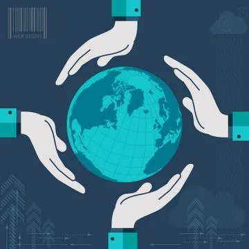 Human hands around the world Stock Illustration
