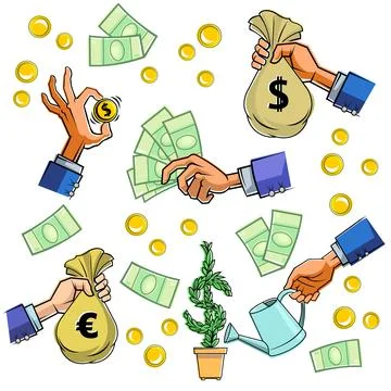 Human hands with bag of money. Stock Illustration