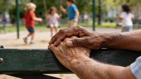 Human hands on a bench aging  Stock Photos