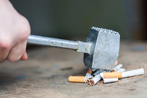Human hands breaking the cigarettes Stock Photos
