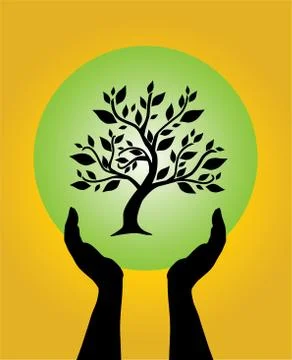 Human hands caring tree Stock Illustration