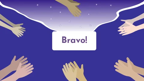 Human hands clapping ovation on dark blue background in flat design in 4k video. Stock Footage 147594654