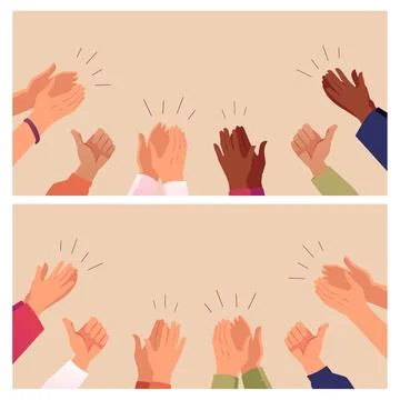 Human hands clapping ovation, vector multinational people crowd applauding Stock Illustration