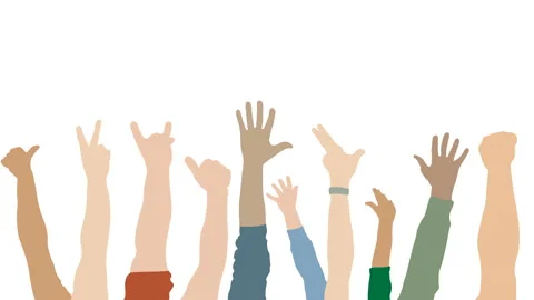 Human hands up of crowd. Raising of hands, animation. Stock Footage 139096644