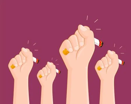 Human hands crushing cigarette. Quitting smoking concept. Illustrazione stock