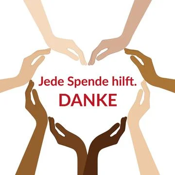 Human hands with different skin colors form a heart for donation Illustrazione stock