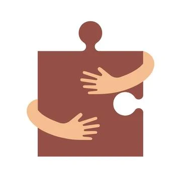 Human hands embracing or holding puzzle sign vector flat illustration. Creative Stock Illustration