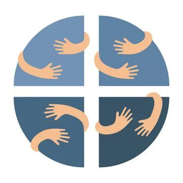 Human hands embracing or holding circle segments vector flat illustration Stock Illustration
