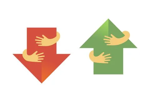 Human hands embracing or holding arrows vector flat illustration. Creative Stock Illustration