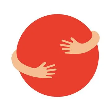 Human hands embracing or holding circle vector flat illustration. Creative Stock Illustration