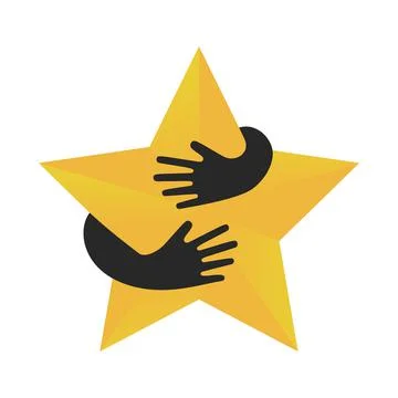 Human hands embracing or holding five pointed star vector flat illustratio Stock Illustration