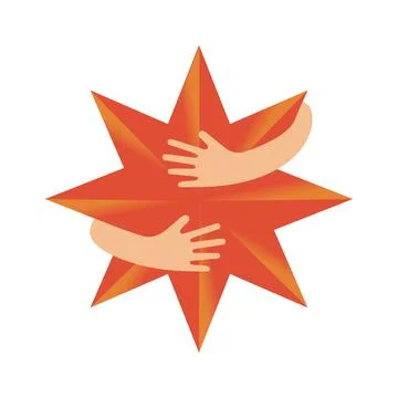 Human hands embracing or holding eight pointed star vector flat illustration Stock Illustration