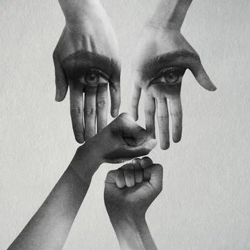 Human hands forming eyes and fists concept Stock Illustration