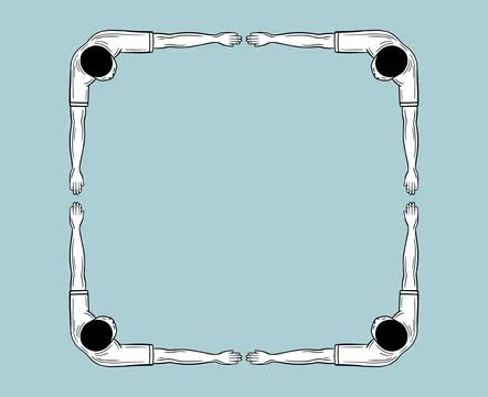 Human hands frame, human hands making a square top view hand drawn vector illust Illustrazione stock