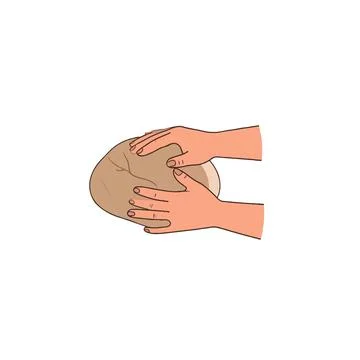 Human hands gently manipulate a round, earthy-toned object, presenting tact.. イラスト素材