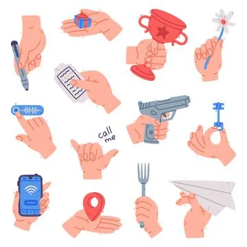 Human Hands Gestures and Different Actions Vector Set Stock Illustration