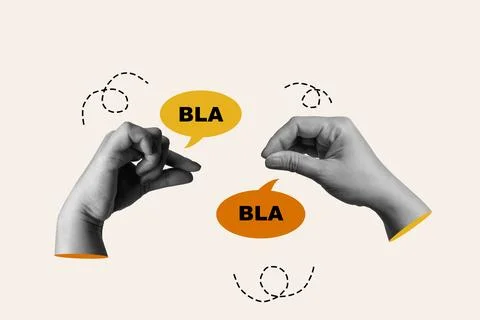 Human hands with a hand talking gesture and a speech bubble on a colored ba.. 写真素材
