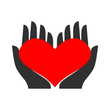 Human hands with heart in between black isolated vector icon. Illustrazione stock