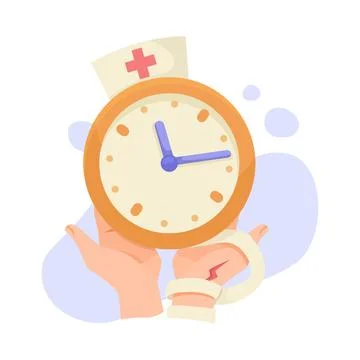 Human Hands Holding Clock Dial with Medical Tape Vector Illustration Stock Illustration