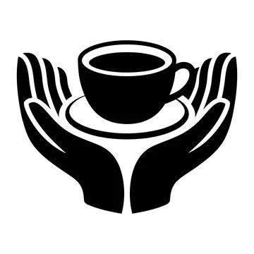 Human hands holding cup of coffee on saucer black icon silhouette Stock Illustration