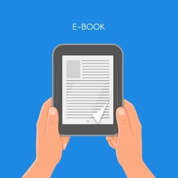 Human hands holding electronic book. Concept vector illustration in flat style Stock Illustration