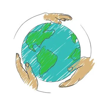 Human hands holding the globe. Vector logo Stock Illustration