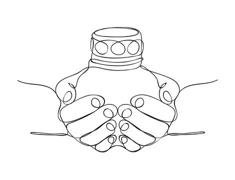 Human hands holding a memory candle in palms. One continuous line drawing Stock Illustration