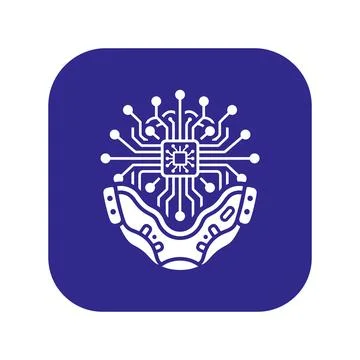 Human hands holding microchip and circuitry on dark blue. Stock Illustration