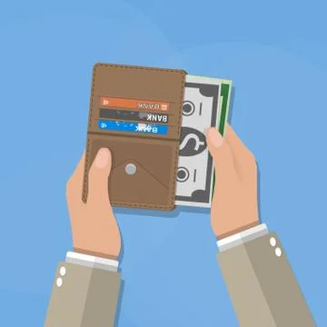 Human hands holding opened wallet Stock Illustration