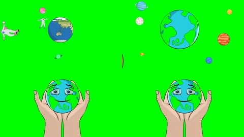 Human hands holding sad crying earth and knife stabbing planet globe 2d Stock Footage 334702832