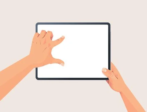 Human hands holding tablet pc with blank touch screen using digital device Illustrazione stock