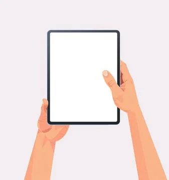 Human hands holding tablet pc with blank touch screen using digital device Illustrazione stock