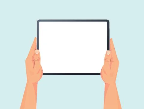 Human hands holding tablet pc with blank touch screen using digital device Stock Illustration