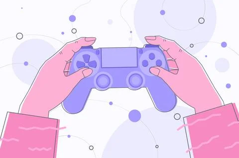 Human hands holding wireless gamepad controller game e-sports leisure gaming Illustrazione stock