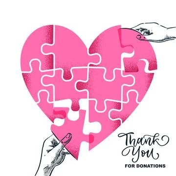 Human hands joining heart shape puzzle. Vector hand drawn sketch illustration Stock Illustration