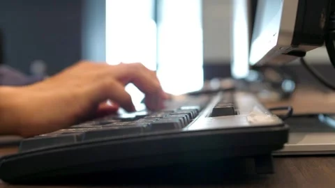 Human Hands on Keyboard Business working on tablet computer, Extreme close-up 스톡 동영상 336585599