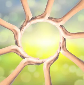 Human hands making circle on bright background Stock Photos