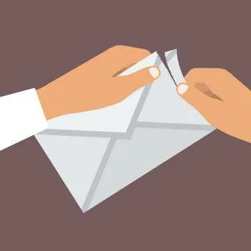 Human Hands Opens Envelope. Flat style. Vector illustration Stock Illustration