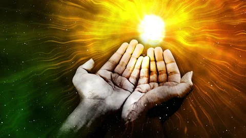 Human hands praying with light background and effect Video stock 158901888
