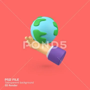 Human hands receive the earth isolated 3d render icon illustration Modello PSD