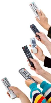 Human hands from a remote control .control panel Stock Photos