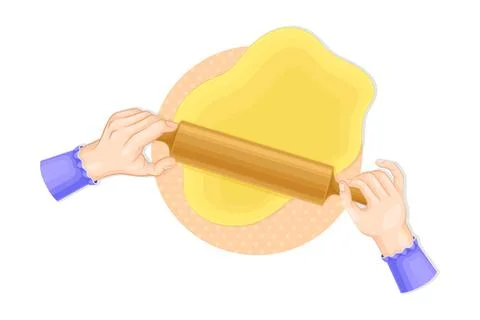 Human Hands Rolling Out Dough with Rolling Pin Above View Vector Illustration イラスト素材