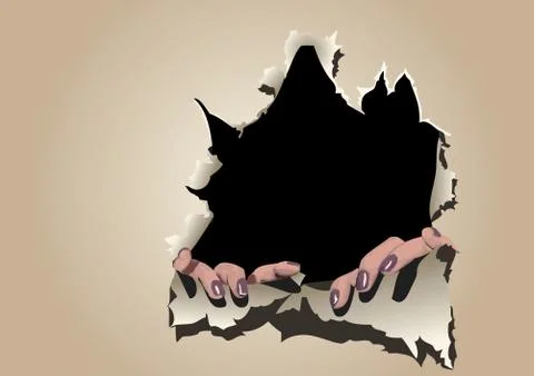 Human hands tear paper wall for poster design Stock Illustration