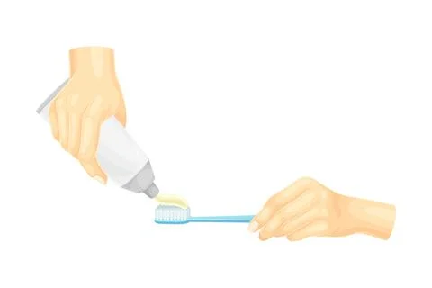 Human hands with toothbrush and toothpaste. Oral hygiene, dentistry vector Stock Illustration