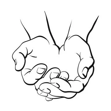 Human hands. Top view. Vector art line illustration on white background. Grap Stock Illustration