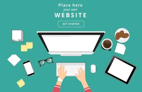 Human hands typing on the computer keyboard financial report Stock Illustration