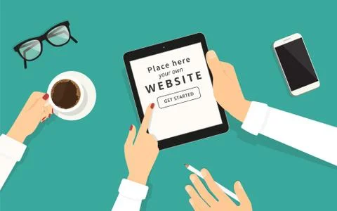 Human hands typing on the computer keyboard financial report Stock Illustration