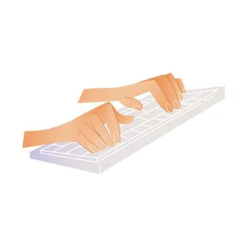 Human hands typing on computer keyboard pushing buttons with fingers isolated on Stock Illustration