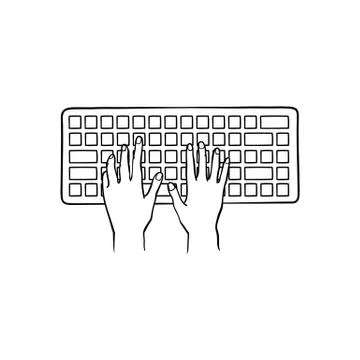 Human hands typing on computer keyboard pushing buttons with fingers in sketch Stock Illustration